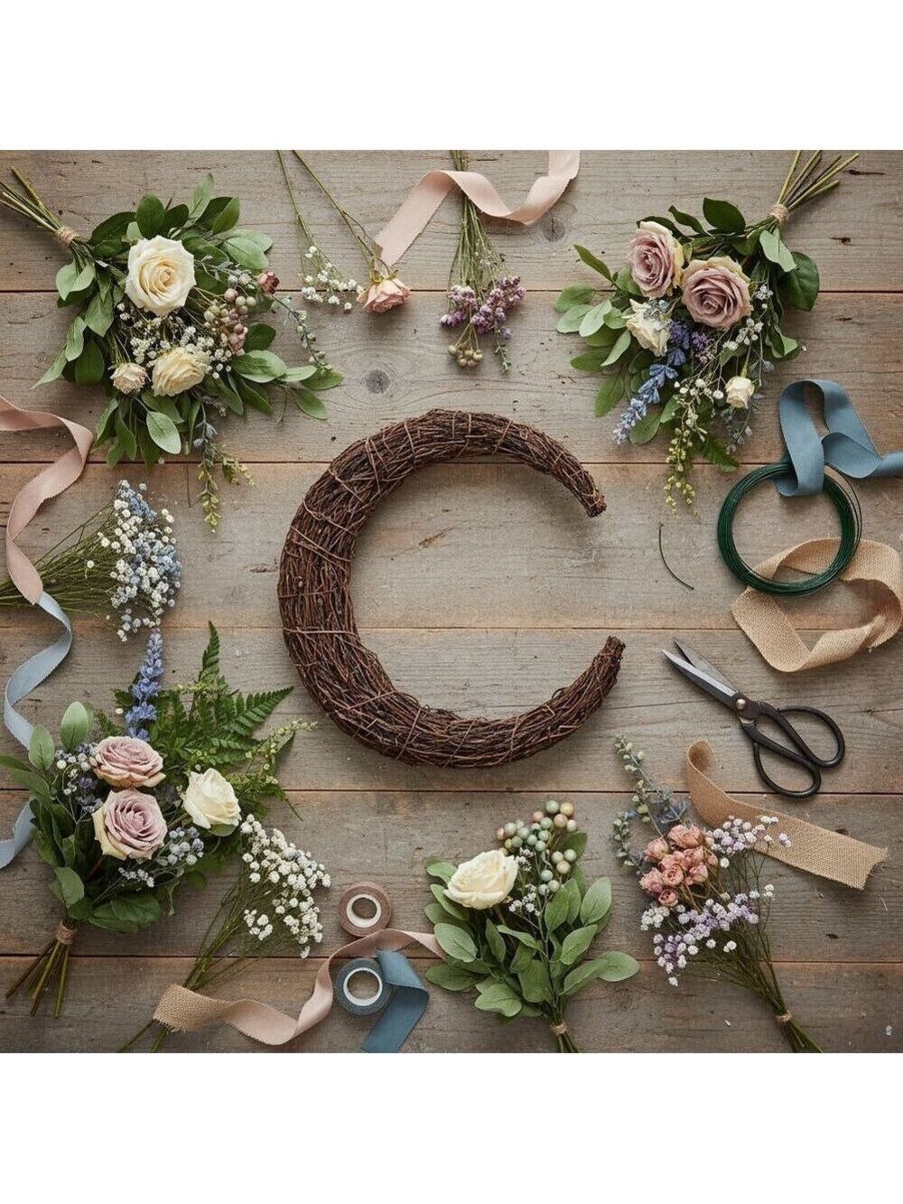 Crescent Moon Wreath Twig Base 12in Rustic Wreath Frame Front Door Decor - Picture 9 of 9